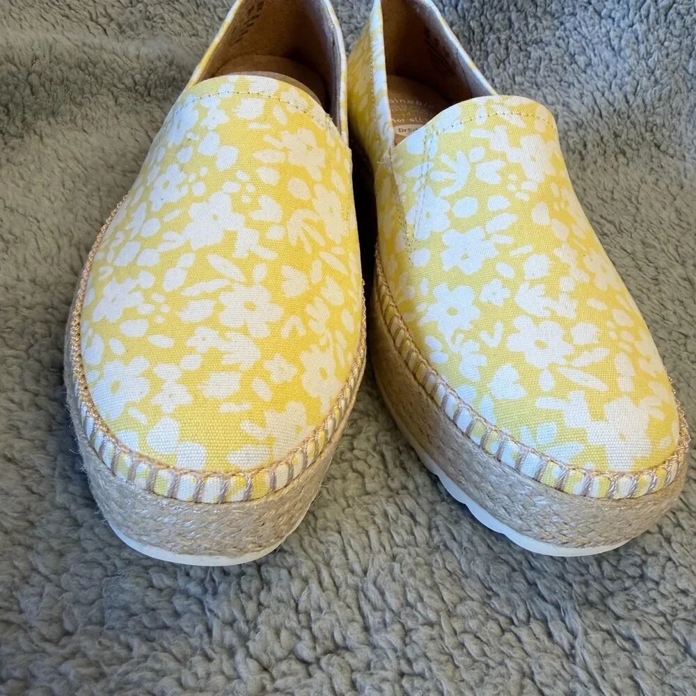 DR. SCHOLLS Shoes Womens 7 Yellow Floral Espadrille Platform Slip-On Loafers